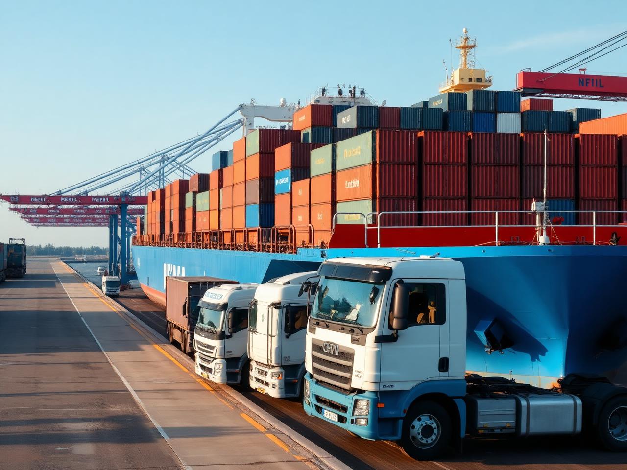 Buque de carga y transporte en puerto